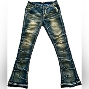 Stylish Distressed Flared Blue Jeans